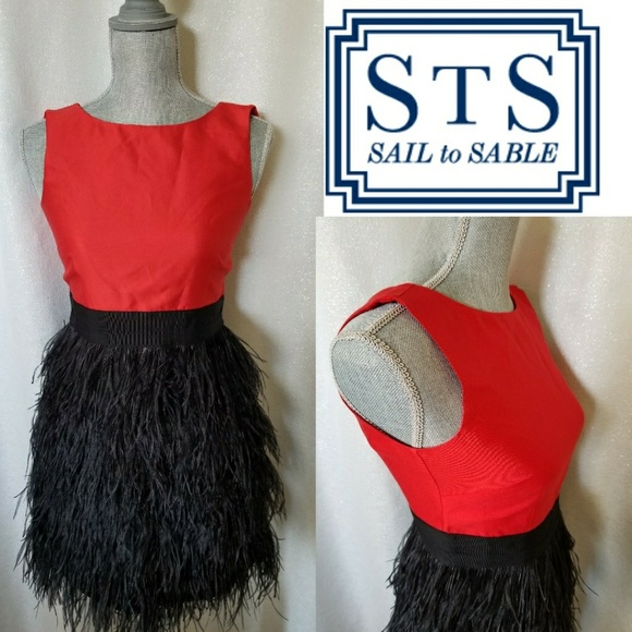 Sail to Sable Dresses & Skirts - Sail to Sable Red and Black Feather Dress Sz 0
